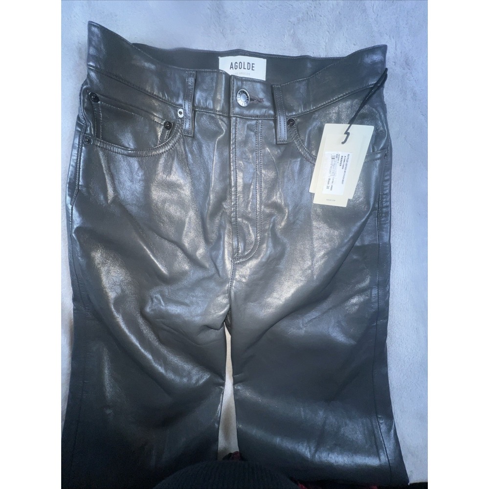 $378 AGOLDE Recycled Leather 90's Pinch Waist Powder High Rise Straight Pants 26